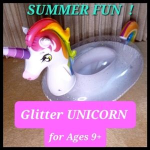 Unicorn Float for summer fun  at the pool or water park party white & rainbow